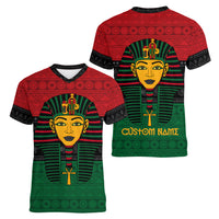 Personalized Pharaoh In Pan-African Colors Women V Neck T Shirt Ancient Egypt - Wonder Print Shop