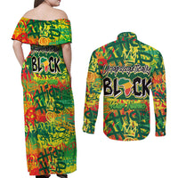 Personalized Colorful African Unapologetically Black Couples Matching Off Shoulder Maxi Dress and Long Sleeve Button Shirt - Wonder Print Shop