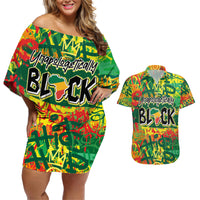 Personalized Colorful African Unapologetically Black Couples Matching Off Shoulder Short Dress and Hawaiian Shirt - Wonder Print Shop