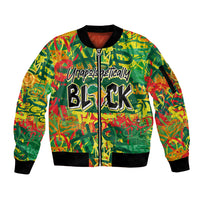 Personalized Colorful African Unapologetically Black Sleeve Zip Bomber Jacket - Wonder Print Shop