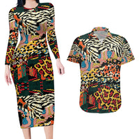 Africa Animal Pattern Couples Matching Long Sleeve Bodycon Dress and Hawaiian Shirt - Wonder Print Shop
