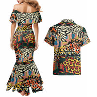 Africa Animal Pattern Couples Matching Mermaid Dress and Hawaiian Shirt - Wonder Print Shop