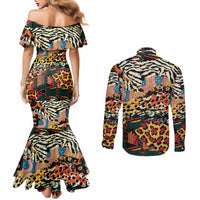 Africa Animal Pattern Couples Matching Mermaid Dress and Long Sleeve Button Shirt