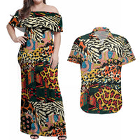 Africa Animal Pattern Couples Matching Off Shoulder Maxi Dress and Hawaiian Shirt - Wonder Print Shop