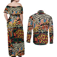 Africa Animal Pattern Couples Matching Off Shoulder Maxi Dress and Long Sleeve Button Shirt - Wonder Print Shop