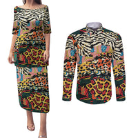 Africa Animal Pattern Couples Matching Puletasi and Long Sleeve Button Shirt - Wonder Print Shop