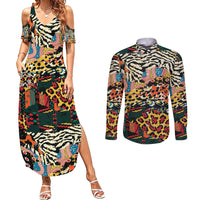 Africa Animal Pattern Couples Matching Summer Maxi Dress and Long Sleeve Button Shirt - Wonder Print Shop