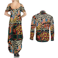 Africa Animal Pattern Couples Matching Summer Maxi Dress and Long Sleeve Button Shirt - Wonder Print Shop