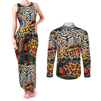 Africa Animal Pattern Couples Matching Tank Maxi Dress and Long Sleeve Button Shirt - Wonder Print Shop