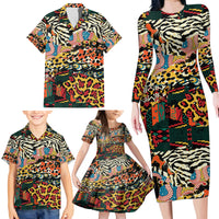 Africa Animal Pattern Family Matching Long Sleeve Bodycon Dress and Hawaiian Shirt - Wonder Print Shop