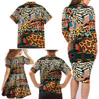 Africa Animal Pattern Family Matching Long Sleeve Bodycon Dress and Hawaiian Shirt - Wonder Print Shop