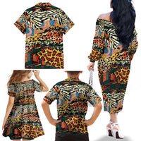 Africa Animal Pattern Family Matching Off The Shoulder Long Sleeve Dress and Hawaiian Shirt - Wonder Print Shop