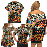 Africa Animal Pattern Family Matching Off Shoulder Short Dress and Hawaiian Shirt - Wonder Print Shop