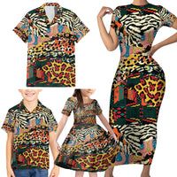 Africa Animal Pattern Family Matching Short Sleeve Bodycon Dress and Hawaiian Shirt - Wonder Print Shop
