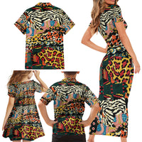 Africa Animal Pattern Family Matching Short Sleeve Bodycon Dress and Hawaiian Shirt - Wonder Print Shop