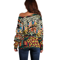 Africa Animal Pattern Off Shoulder Sweater - Wonder Print Shop