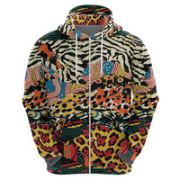 Africa Animal Pattern Zip Hoodie - Wonder Print Shop