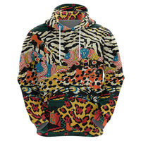 Africa Animal Pattern Zip Hoodie - Wonder Print Shop