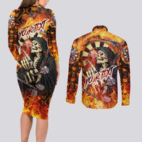 Personalised Skull Darts Couples Matching Long Sleeve Bodycon Dress and Long Sleeve Button Shirt Death In Fire