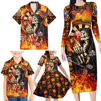 Personalised Skull Darts Family Matching Long Sleeve Bodycon Dress and Hawaiian Shirt Death In Fire