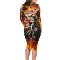 Personalised Skull Darts Family Matching Long Sleeve Bodycon Dress and Hawaiian Shirt Death In Fire
