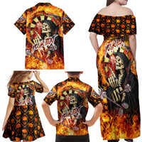 Personalised Skull Darts Family Matching Off Shoulder Maxi Dress and Hawaiian Shirt Death In Fire