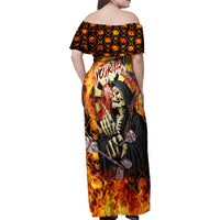 Personalised Skull Darts Family Matching Off Shoulder Maxi Dress and Hawaiian Shirt Death In Fire