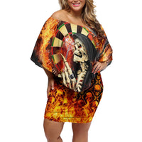 Personalised Skull Darts Family Matching Off Shoulder Short Dress and Hawaiian Shirt Death In Fire