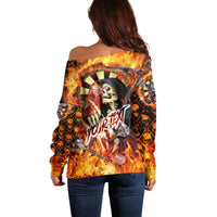 Personalised Skull Darts Off Shoulder Sweater Death In Fire