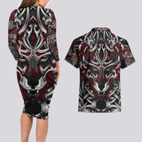 Celtic Wolf Fenrir Vikings Couples Matching Long Sleeve Bodycon Dress and Hawaiian Shirt Norse Mythology - Wonder Print Shop