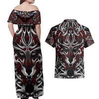 Celtic Wolf Fenrir Vikings Couples Matching Off Shoulder Maxi Dress and Hawaiian Shirt Norse Mythology - Wonder Print Shop