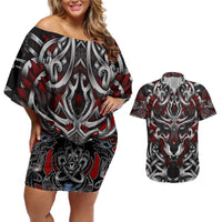 Celtic Wolf Fenrir Vikings Couples Matching Off Shoulder Short Dress and Hawaiian Shirt Norse Mythology - Wonder Print Shop