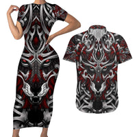 Celtic Wolf Fenrir Vikings Couples Matching Short Sleeve Bodycon Dress and Hawaiian Shirt Norse Mythology - Wonder Print Shop