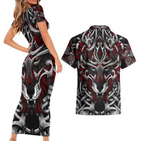 Celtic Wolf Fenrir Vikings Couples Matching Short Sleeve Bodycon Dress and Hawaiian Shirt Norse Mythology - Wonder Print Shop