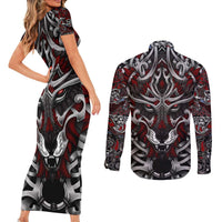 Celtic Wolf Fenrir Vikings Couples Matching Short Sleeve Bodycon Dress and Long Sleeve Button Shirt Norse Mythology - Wonder Print Shop