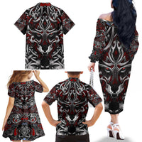 Celtic Wolf Fenrir Vikings Family Matching Off The Shoulder Long Sleeve Dress and Hawaiian Shirt Norse Mythology - Wonder Print Shop