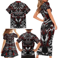 Celtic Wolf Fenrir Vikings Family Matching Short Sleeve Bodycon Dress and Hawaiian Shirt Norse Mythology - Wonder Print Shop