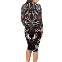 Celtic Wolf Fenrir Vikings Long Sleeve Bodycon Dress Norse Mythology - Wonder Print Shop