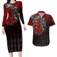 Victory Or Valhalla Couples Matching Long Sleeve Bodycon Dress and Hawaiian Shirt Viking - Wonder Print Shop