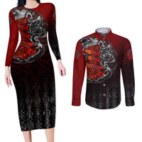 Victory Or Valhalla Couples Matching Long Sleeve Bodycon Dress and Long Sleeve Button Shirt Viking - Wonder Print Shop