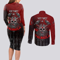 Victory Or Valhalla Couples Matching Long Sleeve Bodycon Dress and Long Sleeve Button Shirt Viking - Wonder Print Shop