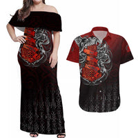 Victory Or Valhalla Couples Matching Off Shoulder Maxi Dress and Hawaiian Shirt Viking - Wonder Print Shop