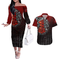 Victory Or Valhalla Couples Matching Off The Shoulder Long Sleeve Dress and Hawaiian Shirt Viking - Wonder Print Shop