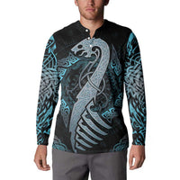Dragon Viking With Runes Button Sweatshirt Blue Black - Wonder Print Shop