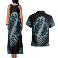 Dragon Viking With Runes Couples Matching Tank Maxi Dress and Hawaiian Shirt Blue Black - Wonder Print Shop