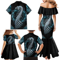 Dragon Viking With Runes Family Matching Mermaid Dress and Hawaiian Shirt Blue Black - Wonder Print Shop