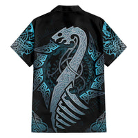 Dragon Viking With Runes Family Matching Off The Shoulder Long Sleeve Dress and Hawaiian Shirt Blue Black - Wonder Print Shop
