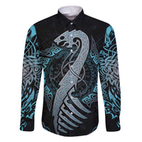Dragon Viking With Runes Family Matching Off The Shoulder Long Sleeve Dress and Hawaiian Shirt Blue Black - Wonder Print Shop