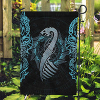 Dragon Viking With Runes Garden Flag Blue Black - Wonder Print Shop