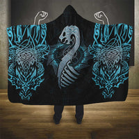 Dragon Viking With Runes Hooded Blanket Blue Black